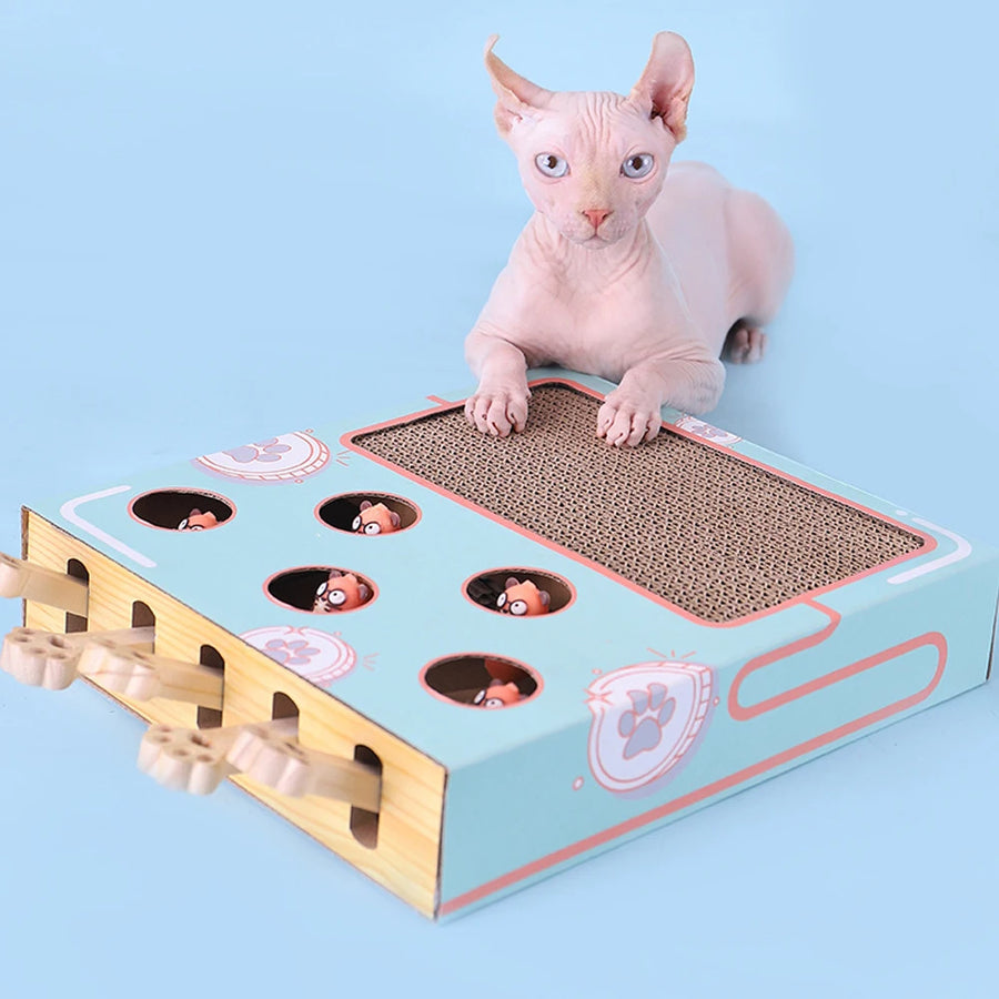 3-in-1 Cat Maze Box - Interactive Whack-a-Mole Toy with Scratcher