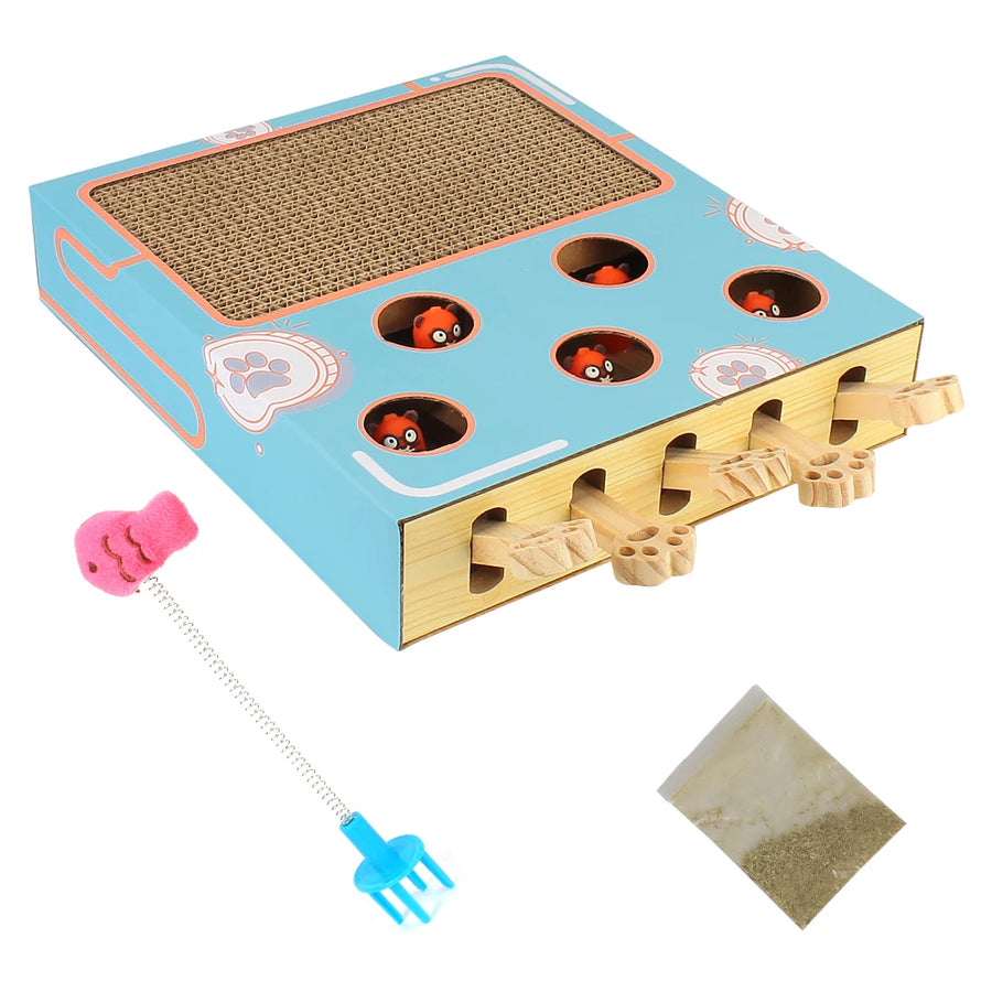 3-in-1 Cat Maze Box - Interactive Whack-a-Mole Toy with Scratcher