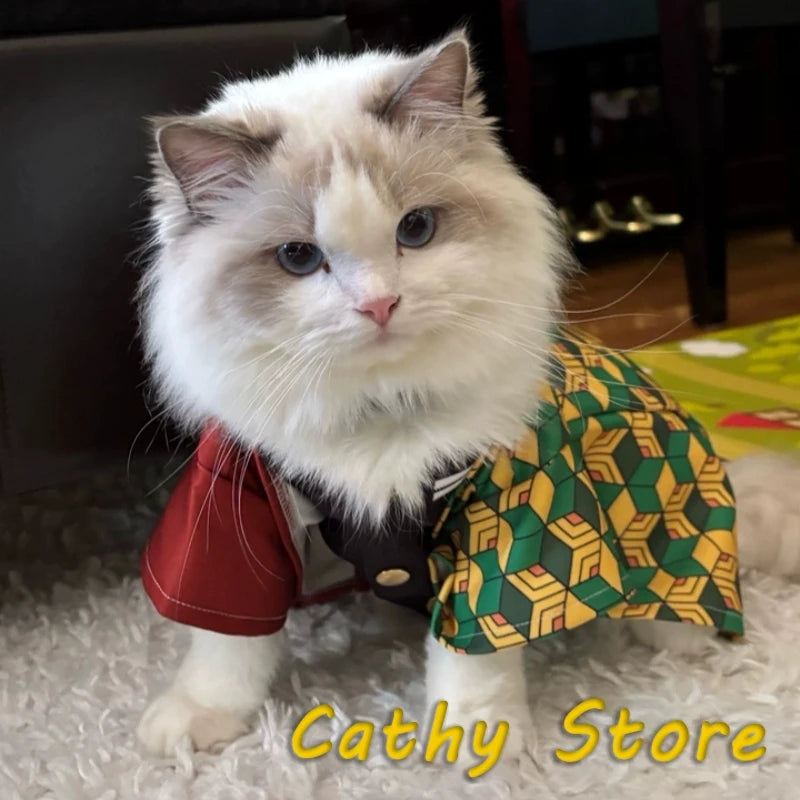 Demon Slayer Zenitsu Pet Clothing Anime Peripheral Kawaii Cats Dog Costumes Halloween Pets Cosplay Spring Summer Clothing Decor