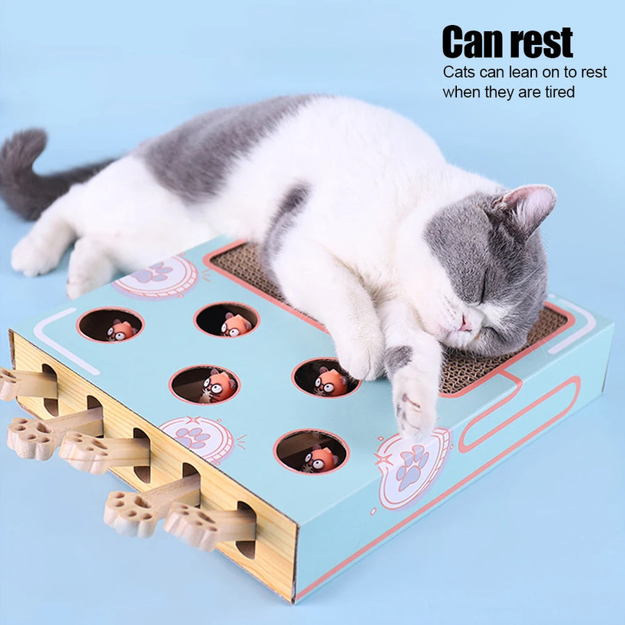 3-in-1 Cat Maze Box - Interactive Whack-a-Mole Toy with Scratcher
