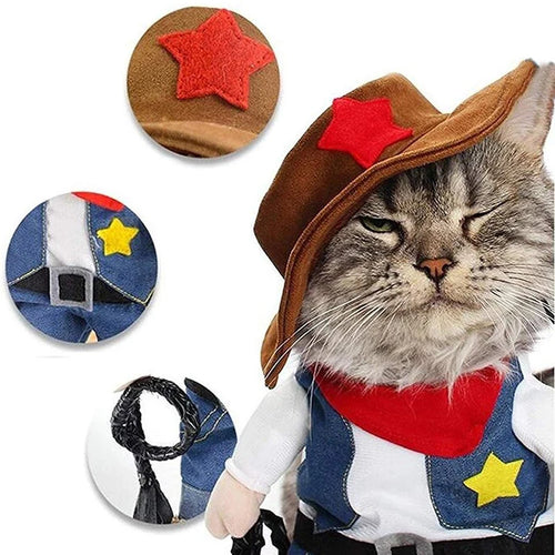 Disfraz de mascota de vaquero jinete - Atuendo divertido de Halloween para gatos y perros