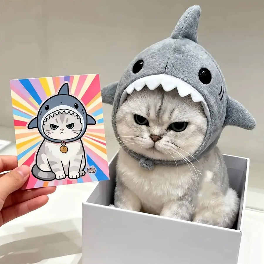 Shark Cat Hat - Funny Adjustable Cosplay Headdress for Cats & Puppies
