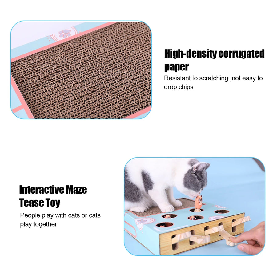 3-in-1 Cat Maze Box - Interactive Whack-a-Mole Toy with Scratcher
